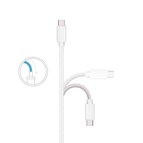 USB-C-kabel til Xiaomi REDMI NOTE 9 - NOTE 9 PRO - NOTE 10 - NOTE 10 PRO - Nylonsnoet Sølv Hvid 1 Meter [PACK 2] Phonillico® Silver Vit