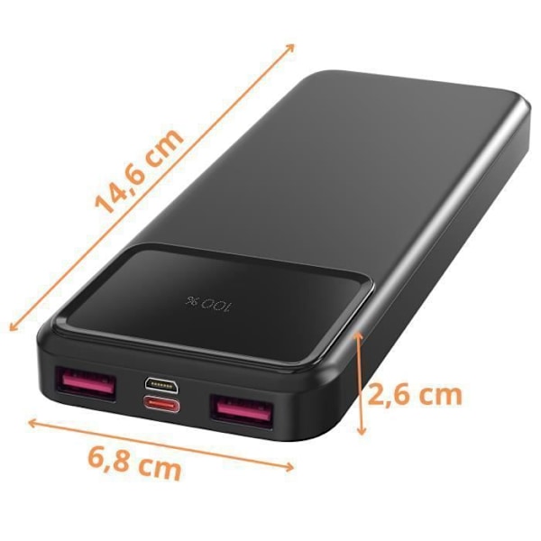Batteri extern 20000mAh USB USB-C micro-USB Snabbladdning LED-skärm Phonillico® Svart