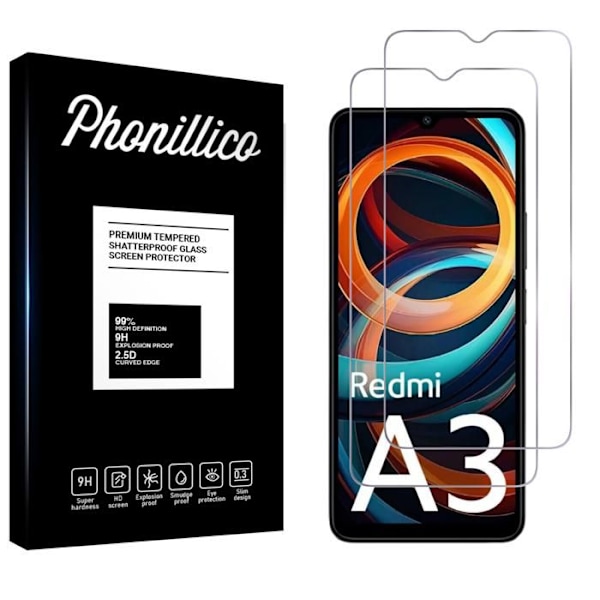Skärmskyddsfilm - Phonillico® - Xiaomi Redmi A3 - Pack om 2 - Härdat glas - Repbeständig Transparent