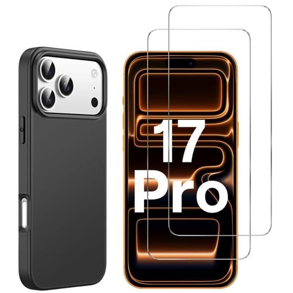 Coque Sort for iPhone 17 PRO og 2 Tempered Glass Screen Protectors Phonillico® Svart