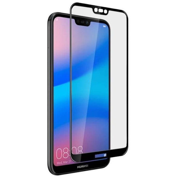 Hærdet Glas - Phonillico® - Huawei P20 LITE - Sort Kant - Ultra Slidstærk - Skærmbeskyttelse Svart
