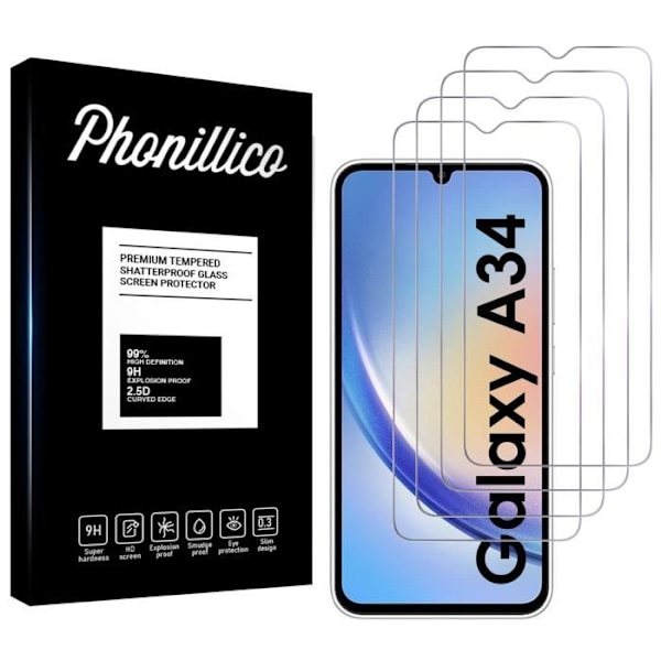 Hærdet Glas til Samsung Galaxy A34 5G [Pakke 4] Skærmbeskyttelsesfilm Phonillico®
