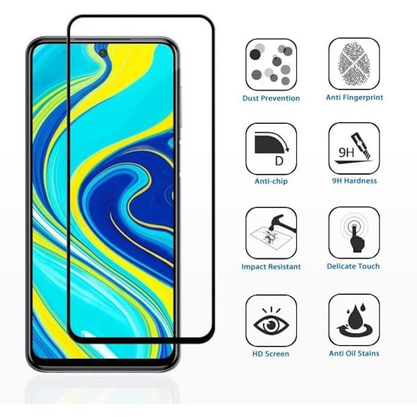 Hærdet Glas til Xiaomi REDMI NOTE 9S - REDMI NOTE 9 PRO [Pakke 2] Transparent Film Sort Kant Skærmbeskyttelse Phonillico®