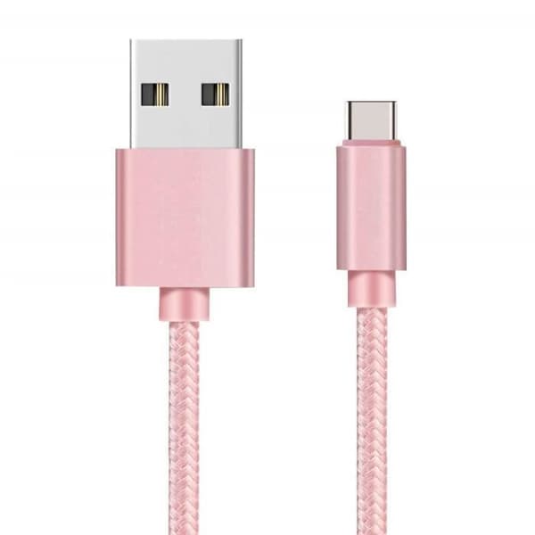 USB-C kabel til Google Pixel 6 - Google Pixel 6 Pro - Type USB-C nylon flettet rosa 1 meter Phonillico® Rosa
