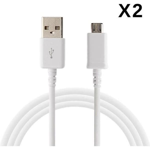 [Kompatible Huawei Y5-Y6-Y7-2017-2018] Lot 2 Kabler USB Oplader Hvid Micro USB 1 Meter [Phonillico®] Vit