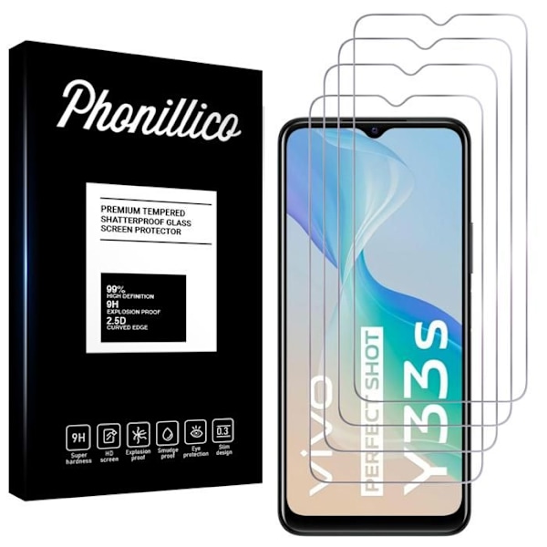 Film för skärm skydd - Phonillico - Vivo Y33S - Paket med 4 - Härdat glas - Repbeständig Transparent