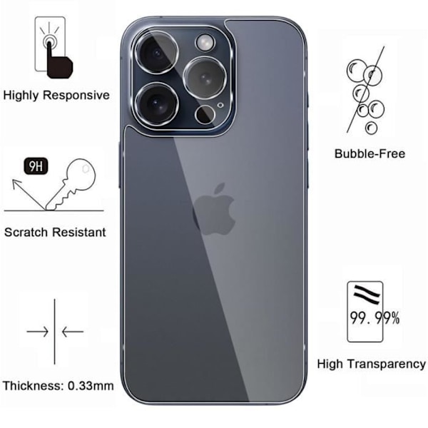 Takakupu ja kamera - Phonillico - iPhone 15 PRO MAX - Pakkaus 2 - Temperoitua lasia - Naarmunkestävä Transparent