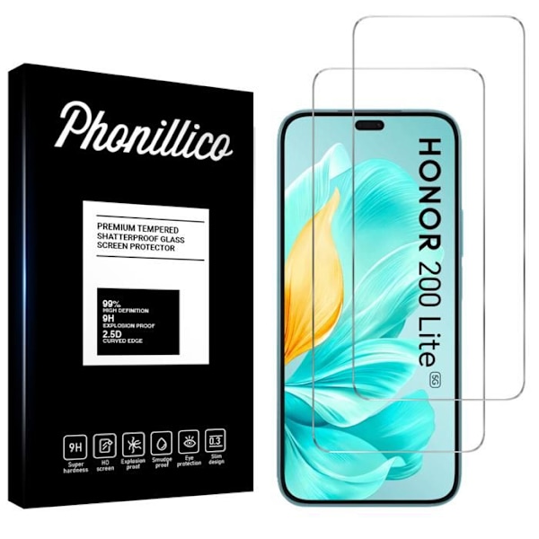 Elokuvan karkaistu lasi - Phonillico - Honor 200 Lite 5G - 2-pack - Naarmuuntumaton - Kirkas