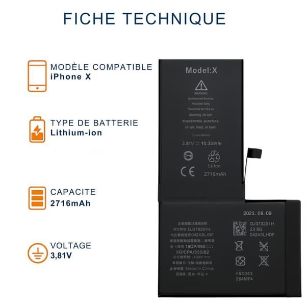 Batteri til iPhone X - Erstatningsbatteri 2716mAh Lithium-ion Phonillico®
