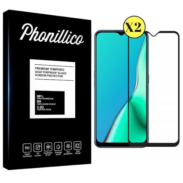 Hærdet Glas - Phonillico® - OPPO RENO A9 2020 - Pakke med 2 - Gennemsigtig - Sort Kant Transparent, svart