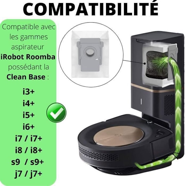"Sugerpose til iRobot Roomba j7+-j7-s9+-s9--i8+-i8-i7+-i7-i6+-i5+-i4+-i3+ støvsugerposer til clean base [Sæt 10] Phonillico®"