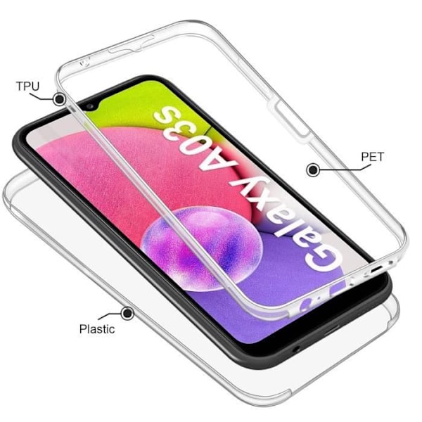 Fodral för Samsung A03S - 360 Heltransparent Fodral 2 Delar Fram Bak Sammankoppling Phonillico® Transparent