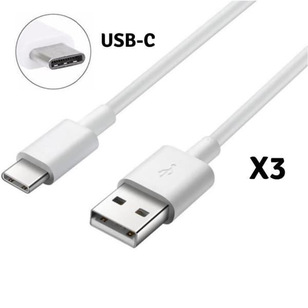 USB-C-kablar - PHONILLICO - 3-pack - Kompatibel med Samsung Galaxy A3/A5/A8/A9 - 1 meter - Vit Vit