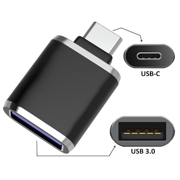 USB C till USB 3.0 OTG-adapter kompatibel med Galaxy S22/S21/S20/S10/S9/S8 - Macbook iPad Air 5 Dator [Pack 2] Phonillico® Svart