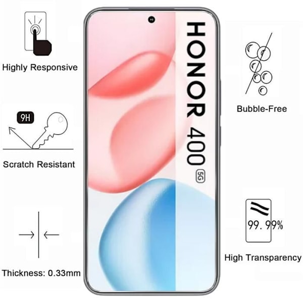 Stötabsorberande skal - Phonillico® - Honor 400 5G - Flexibelt - Transparent - 2 Härdat glas Transparent