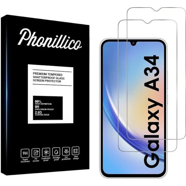 Hærdet Glas til Samsung Galaxy A34 5G [Pakke 2] Skærmbeskyttelsesfilm Phonillico®