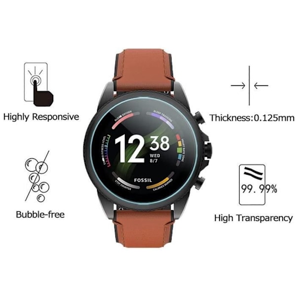 Härdat glas för Fossil Gen 6 (2021) 42mm 44mm [Pack om 2] Skärmskydd för klocka Anti-rep Phonillico® Transparent