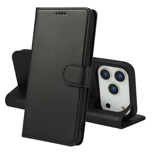 Coque til iPhone 17 PRO - Sorte Wallet med Magnetisk Klap og Kortplads Phonillico® Svart
