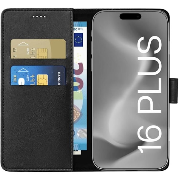 Fodral för iPhone 16 PLUS - Svart plånboksflik Magnetspänne Kortförvaring Phonillico® Svart