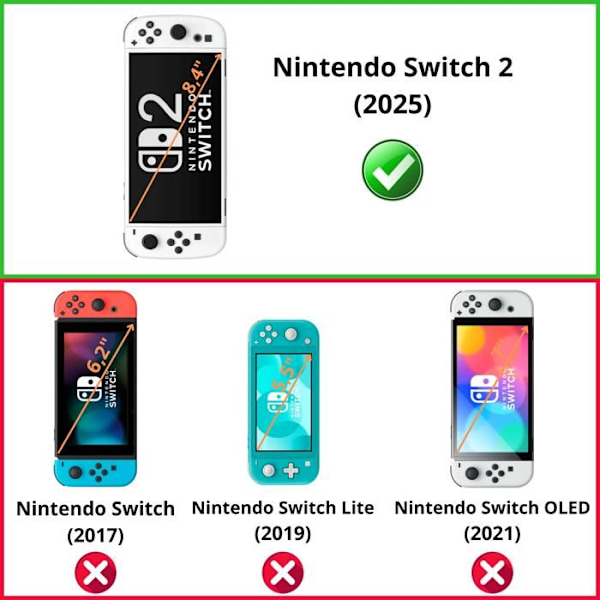 Karkaistu lasi - Phonillico® - Nintendo Switch 2 (2025) - 2 pakkauksen setti - Naarmuuntumaton - Näytön suoja Transparent