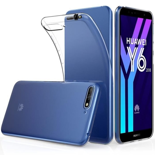 Telefoncase - Phonillico® - HUAWEI Y6 2018 - Transparent Silikone - Tempereret Glas - Ultra Slim Transparent