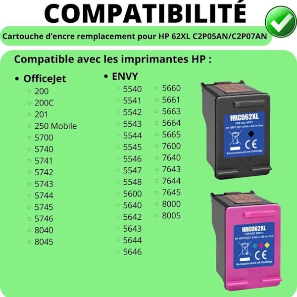 Bläckpatron - HP - 62XL - Svart - Flerfärgad - Kompatibel med OfficeJet/Envy
