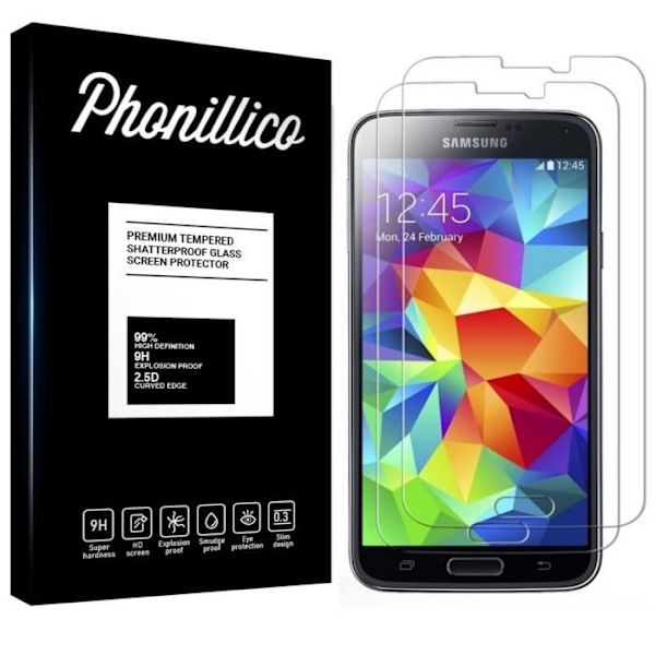 Näytönsuojakalvo - Phonillico® - Samsung Galaxy S5 - 2 kpl - Tempered lasi - Naarmunkestävä