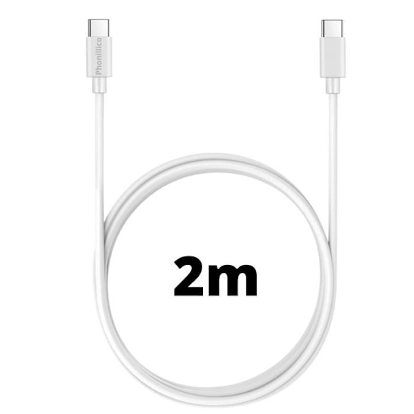USB-C till USB-C-kabel Vit 2m för Samsung Galaxy A05 / A05S / A15 4G / A15 5G / A25 5G / A35 5G / S23 FE Phonillico®
