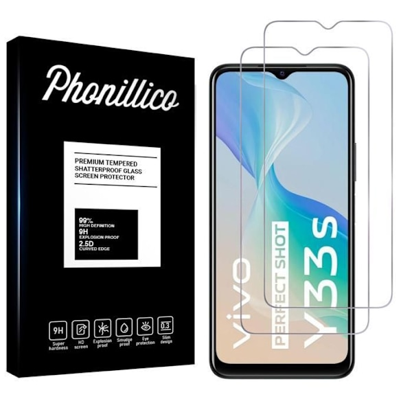 Film Vitre Skyddsskärm - Phonillico - Vivo Y33S - Paket med 2 - Härdat glas - Repbeständigt Transparent