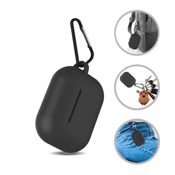 Etui för AirPods - Phonillico - Silikonskal Svart - Stötskydd - Dammskydd - Karbinhake Svart