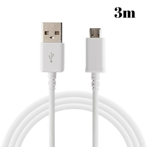 Kabel til Huawei MediaPad T5 - MediaPad T3 - MediaPad M5 Lite - MatePad T8 - Mikro USB opladningskabel Hvid 3 Meter Phonillico® Vit