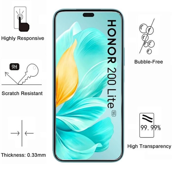 Skärmskydd - Phonillico - Honor 200 Lite 5G - Pack om 4 - Härdat glas - Rep-resistent Transparent