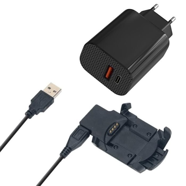 Lader 12W + Kabel Kompatibel med Garmin Fenix 3 Fenix 3 Sapphire Fenix 3 HR Quatix 3 Tactix Bravo Phonillico® Svart