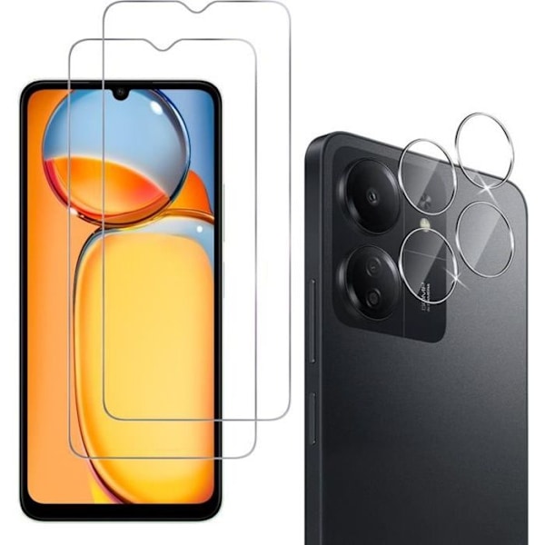 Härdat Glas - Phonillico® - Xiaomi Redmi 13C - Paket 2 - Skärm- och Kameraskydd - Represistent Transparent