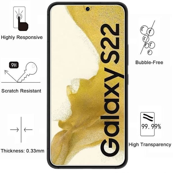 Stöttålig skal - Phonillico - Samsung Galaxy S22 5G - Mjuk silikon - 2 härdade glas - Förstärkt skydd Transparent