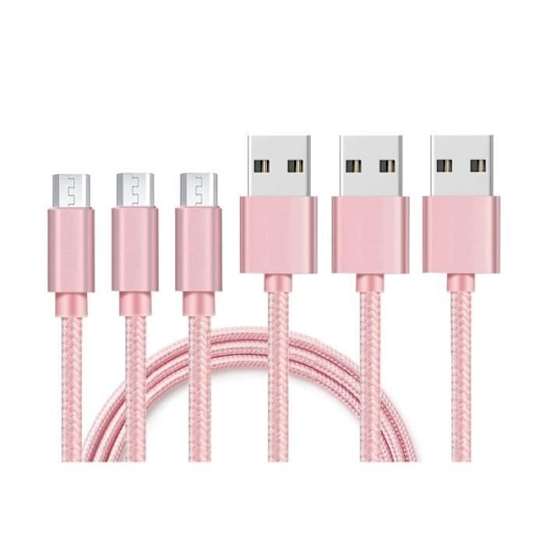 Kabel för Xiaomi Redmi 9A - Redmi 9C NFC - Redmi 9C - Rosa Flätad Nylon 1 Meter [LOT 3] Phonillico® Rosa