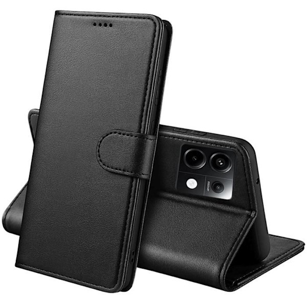 Coque - Phonillico® - Xiaomi Redmi Note 13 PRO 5G - Sort - Læderlook - Støttefunktion Svart