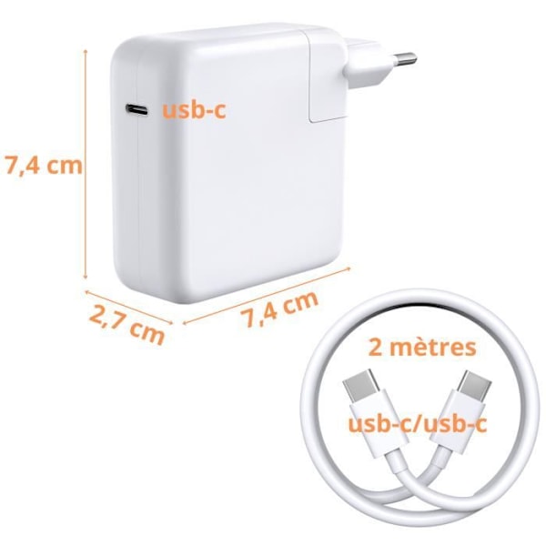 Laturi 61W + USB-C USB-C -kaapeli MacBook PRO 13:lle, MacBook AIR 13:lle ja AIR 15:lle Phonillico®