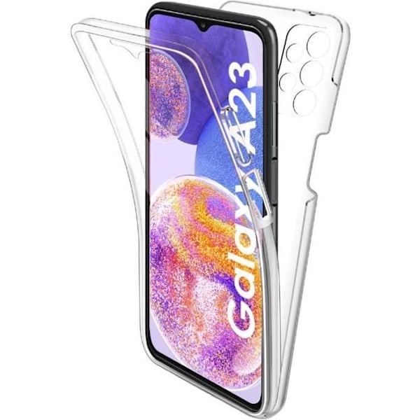 Coque til Samsung A23 - Housse Etui 360 Integreret Transparent 2 Dele Foran Bagpå Sammenføjelig Phonillico® Transparent