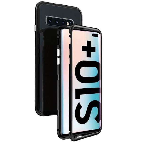 Coque för Samsung Galaxy S10 PLUS - Magnetiskt svart fodral 360 skydd metall bakglas resistent Svart