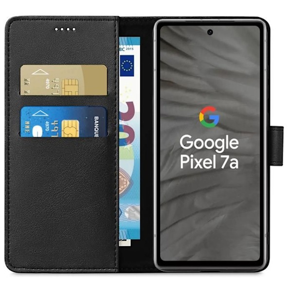 Coque til Google Pixel 7a - Sort Portefølje med Magnetisk Låg til Opbevaring af Kort Phonillico®