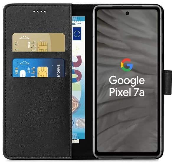 Coque til Google Pixel 7a - Sort Portefølje med Magnetisk Låg til Opbevaring af Kort Phonillico® Svart