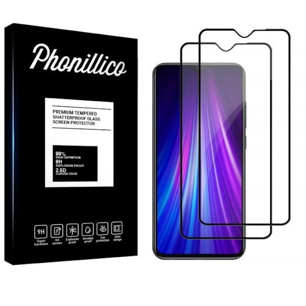 Härdat Glas - Phonillico® - Xiaomi REDMI NOTE 8 PRO - Paket med 2 - Skärmskydd - Svart Kant Transparent, svart