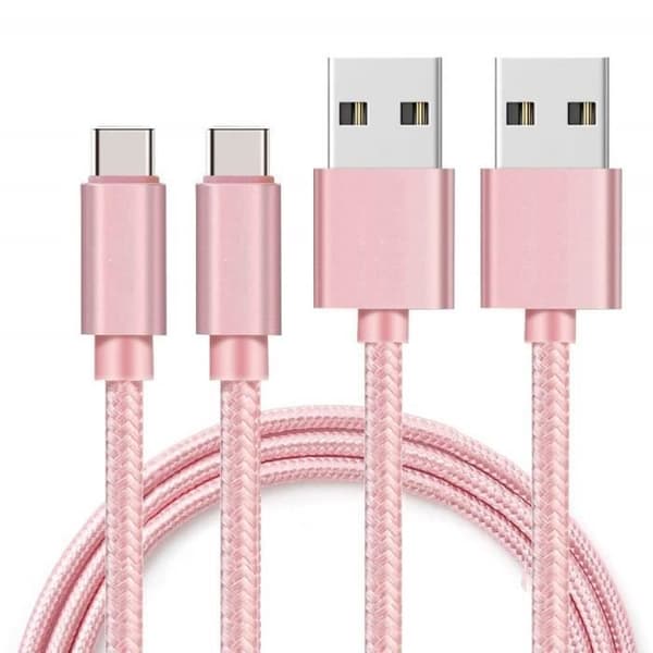 USB-C-kabel til Google Pixel 6 - Google Pixel 6 Pro - Flettet Nylon Pink 1 Meter [SÆT 2] Phonillico® Rosa