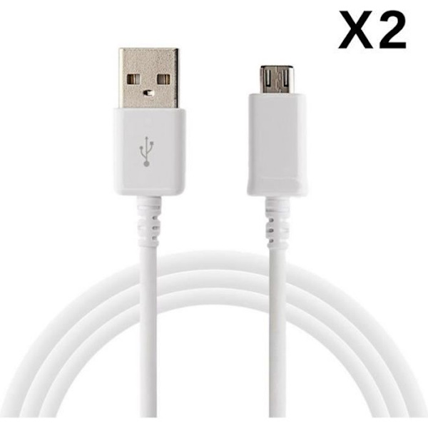 USB-kablar - PHONILLICO - 2-pack - Kompatibel med XIAOMI MI A2 LITE - 1 Meter - Micro USB Vit
