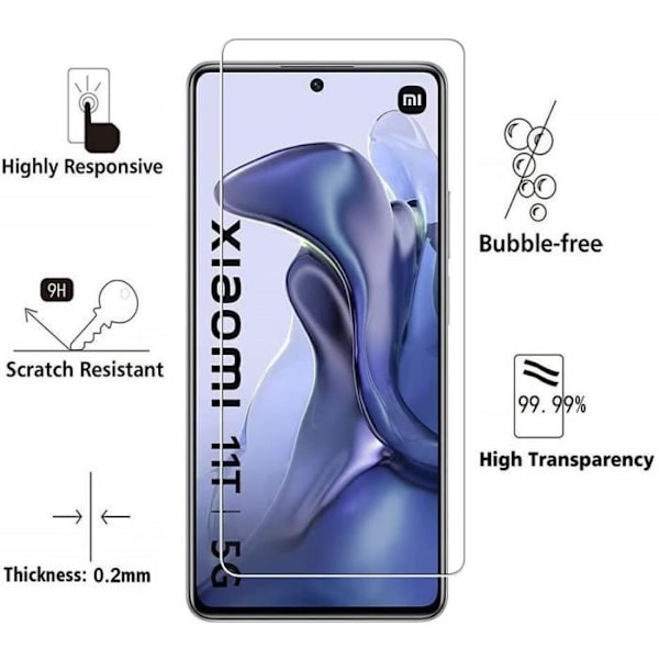 Tempered Glass for Xiaomi 11T 5G - 11T PRO 5G [Pack 2] Screen Protection Film Phonillico® Transparent
