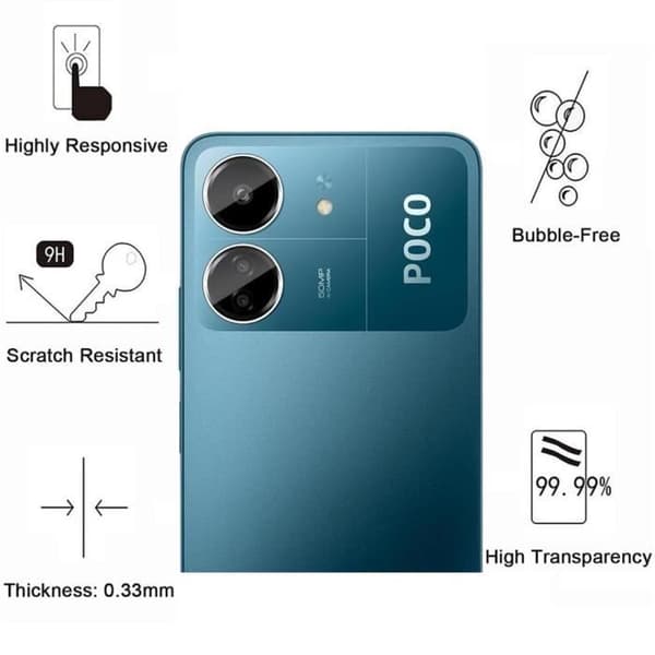 Kameraskydd - Phonillico® - Xiaomi Poco C65 - Härdat glas - 2-pack - Repfria Transparent