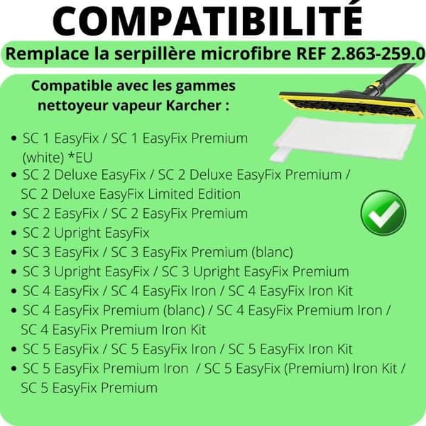Lingette Microfibre til Karcher EasyFix SC 5 SC 4 SC 3 SC 2 damprenser erstatning 2.863-259.0 [Sæt 10] Phonillico®