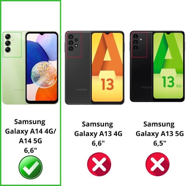 Stötsäker skal för Samsung Galaxy A14 och 2 härdade glas skärmskydd Phonillico®