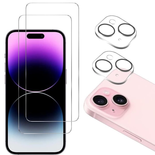 Härdat glas för iPhone 15 och kameraskydd [Pack 2] Filmglas Skydd Phonillico®